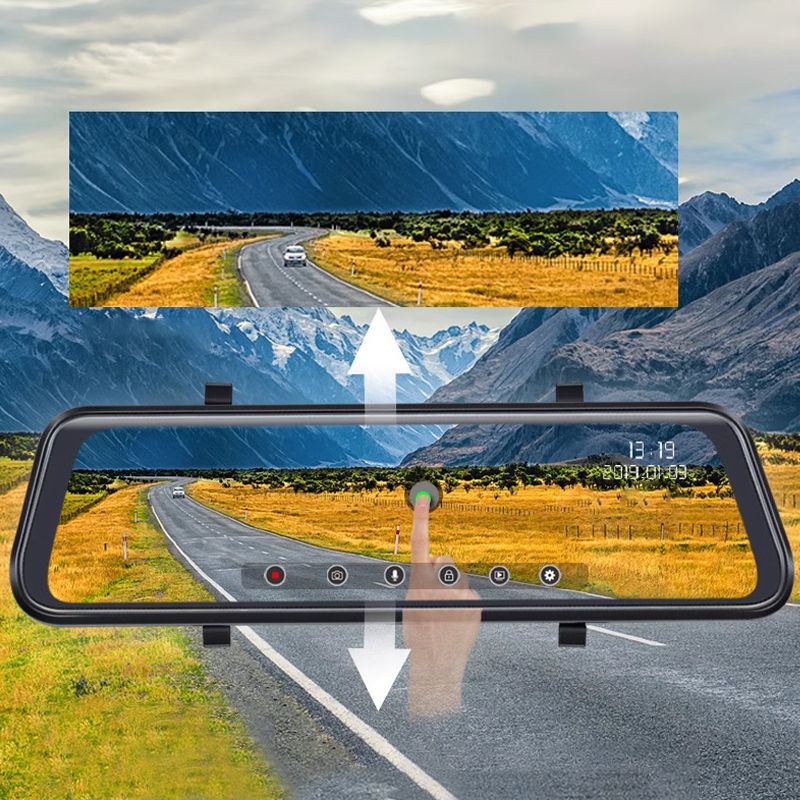 "12'' 4K HD kojelautakamera, laajakulma, pimeänäkö, 12'' näyttö, edessä 4K ja takana 2K, turvallinen ajo, helppo asennus"