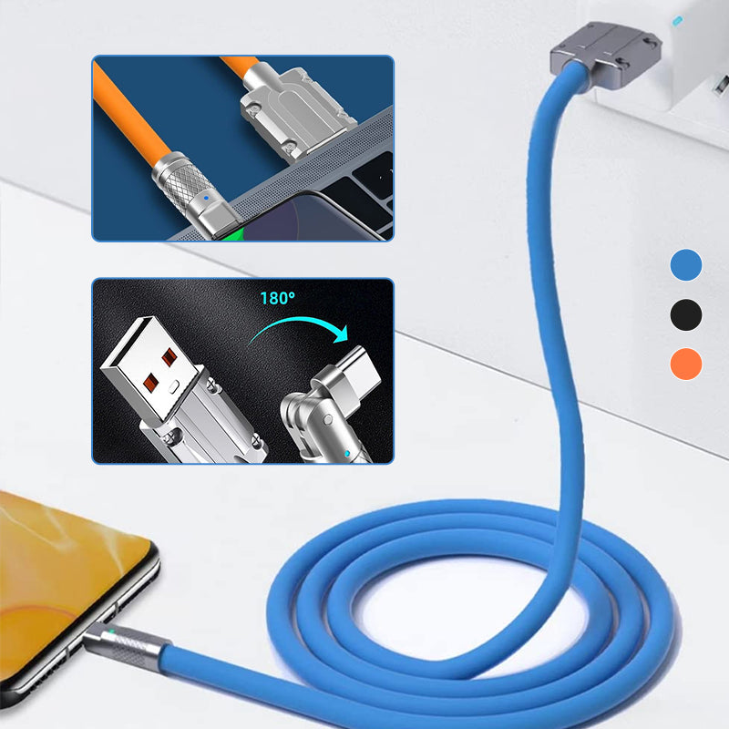 "180° kääntyvä pikalatauskaapeli, kestävä rakenne, USB-C, iPhone liitännät, musta, sininen, oranssi, pituus 1.8m"