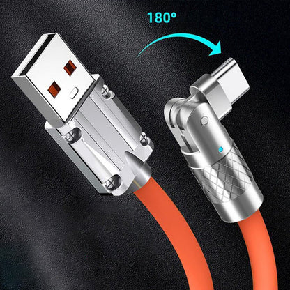 "180° kääntyvä pikalatauskaapeli, kestävä rakenne, USB-C, iPhone liitännät, musta, sininen, oranssi, pituus 1.8m"