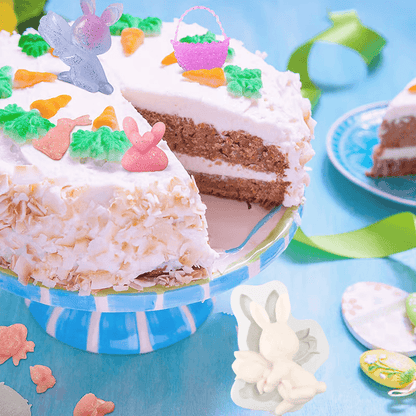 "3D-pääsiäisleivonnaiset silikonimuotit pupun ja muna muotoja, värikäs silikonimateriaali, persoonallinen leivonta."