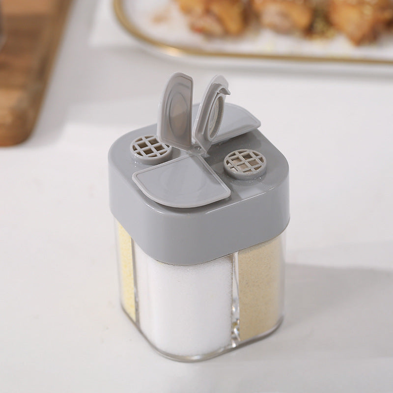 "4-in-1 maustepurkki, neljä lokeroa, läpinäkyvä; keittiöön ja BBQ-käyttöön; kompakti, kätevä säilytysratkaisu"