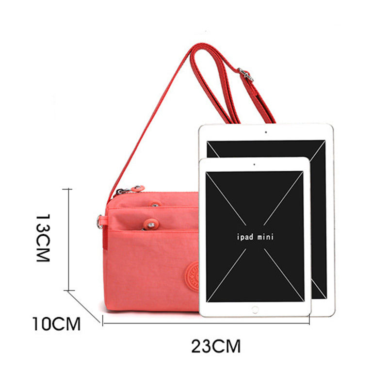 "Elegantti, kevyt monikerroksinen naisten olkalaukku useilla taskuilla ja värivaihtoehdoilla, sopii arkeen ja juhlaan."