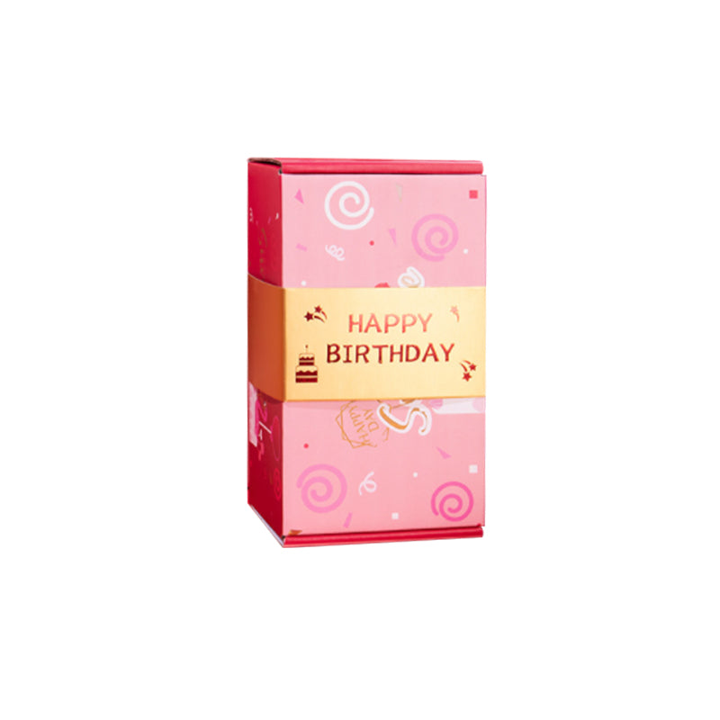 "Iloinen yllätyslahjapakkaus paperista, avautuva lahja, vaaleanpunaiset ja keltaiset värit, sisältää rahaa ja siunauspapereit