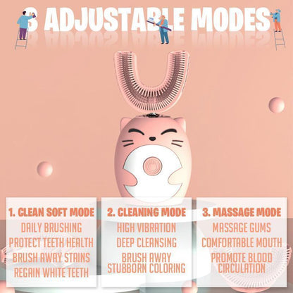 "Lasten U-muotoinen sähköhammasharja, sarjakuvateemalla, värikäs, söpö kuviointi, pehmeä silikoniharja herkille hampaille."