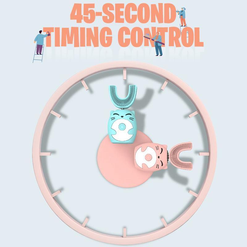 "Lasten U-muotoinen sähköhammasharja, sarjakuvateemalla, värikäs, söpö kuviointi, pehmeä silikoniharja herkille hampaille."