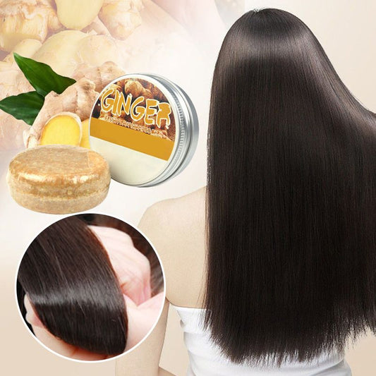 Luonnollinen yrttishampoo palamuodossa, vihreä, kasvuun ja hoitoon, ympärillä yrttejä ja kukkia.