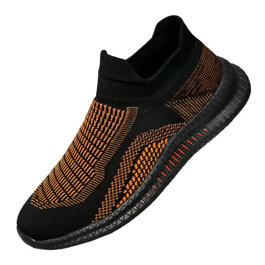 Miesten kevyet sneakert, hengittävä verkko, musta-oranssi-valkoinen, rento vapaa-aika, kevyt ja mukautuva istuvuus.