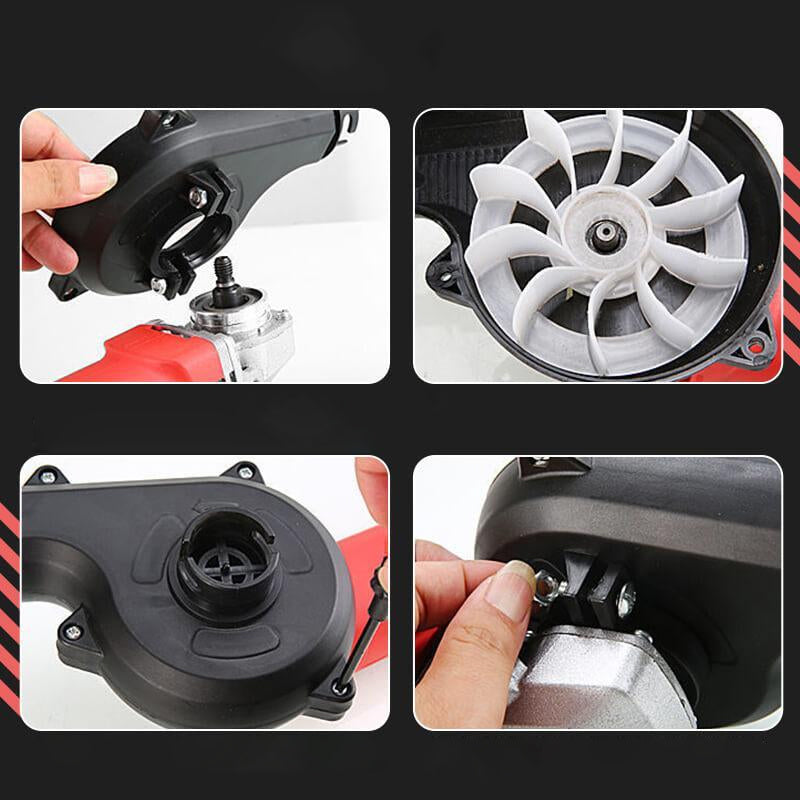 "Monikäyttöinen 2-in-1-imuri ja puhallin, helppo kiinnitys kulmahiomakoneeseen, ergonominen kahva ja paranneltu ilmaputki."