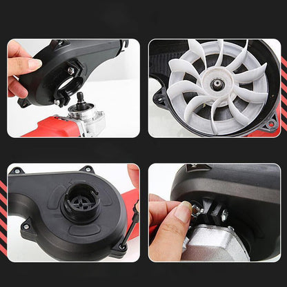 "Monikäyttöinen 2-in-1-imuri ja puhallin, helppo kiinnitys kulmahiomakoneeseen, ergonominen kahva ja paranneltu ilmaputki."