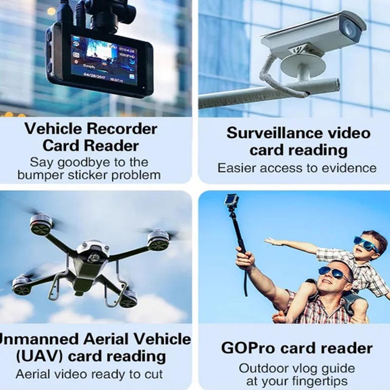 "Monitoiminen 4-in-1 kortinlukija, musta tai ruusukulta, tukeva sinkkiseos, USB, Lightning, Micro-USB yhteensopiva."