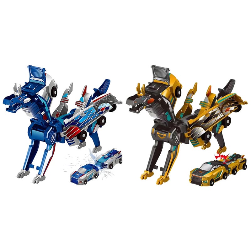 Muuntuva leluauto, joka muuttuu dinosaurukseksi tai yksisarviseksi, värikäs ja kestävä lasten lelu autoteemalla.