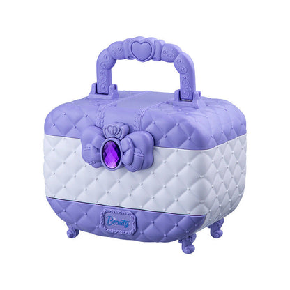 Myrkkyvapaa, pestävä lasten meikkipakkaus, vaaleanpunaisia ja pastellisia sävyjä, kantokahvalla varustettu kotelo.