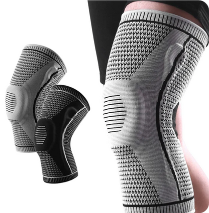 Unisex urheilullinen polvituki joustavalla materiaalilla, ergonominen muoto, kolminkertainen kudos, sininen sävy.