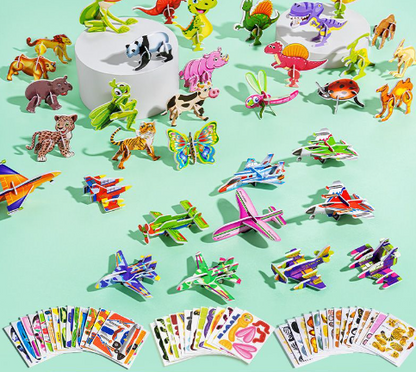 "Värikäs 3D-pulmapeli lapsille, opettaa motorisia taitoja ja luovuutta, sisältää eläinmuotoja ja kirkkaat värit."