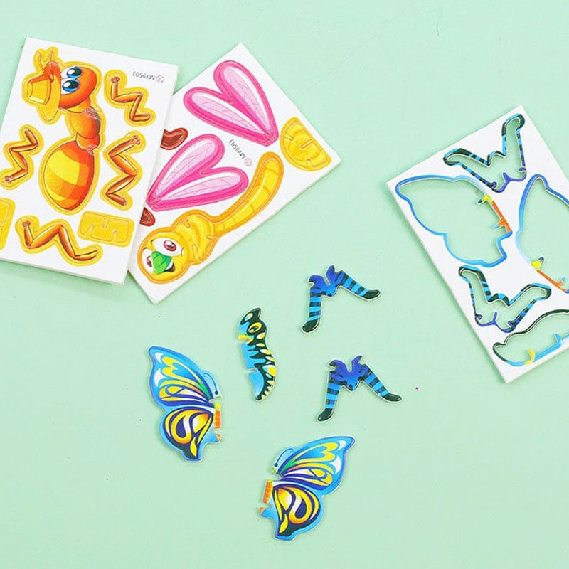 "Värikäs 3D-pulmapeli lapsille, opettaa motorisia taitoja ja luovuutta, sisältää eläinmuotoja ja kirkkaat värit."