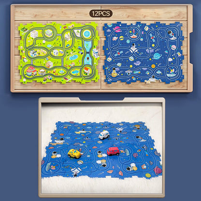 "Värikäs lasten DIY kaupunkikilparatapeli, monipuoliset palat, sähköautot, kehittää ongelmanratkaisua ja luovuutta."