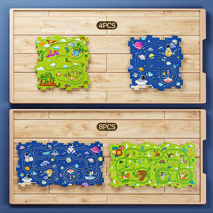 "Värikäs lasten DIY kaupunkikilparatapeli, monipuoliset palat, sähköautot, kehittää ongelmanratkaisua ja luovuutta."